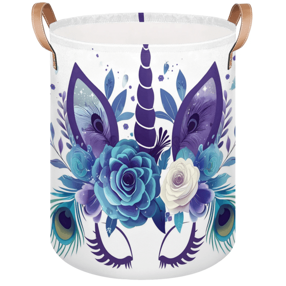 Qzaxky Unicorn Magic Horse Head Cute Flower Laundry Basket Organizer Foldable Tall Large Laundry Basket Collapsible Folding Laundry Basket Dirty Clothes Fabric