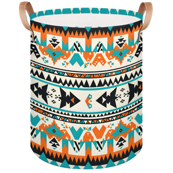 Qzaxky Western Aztec Ethnic Geometric Stripes Laundry Basket Organizer Foldable Tall Large Laundry Basket Collapsible Folding Laundry Basket Dirty Clothes Fabric