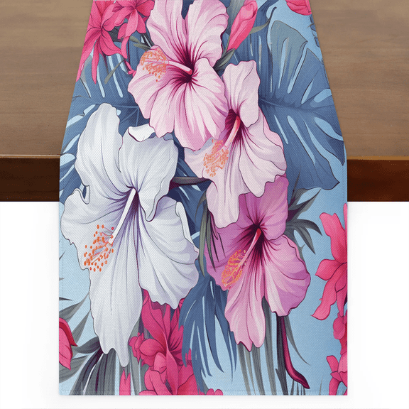 Qzaxky table runner Flowers Tropical Leaves 13 x 108 Inch, Spring Summer Table Runner Green Floral Table Runner Decoration for Indoor Outdoor Home Dinner Party Wedding Decor