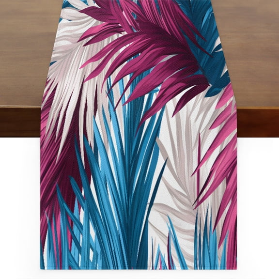 Qzaxky table runner Tropical Palm Tree Summer Art 13 x 60 Inch, Spring Summer Table Runner Green Floral Table Runner Decoration for Indoor Outdoor Home Dinner Party Wedding Decor