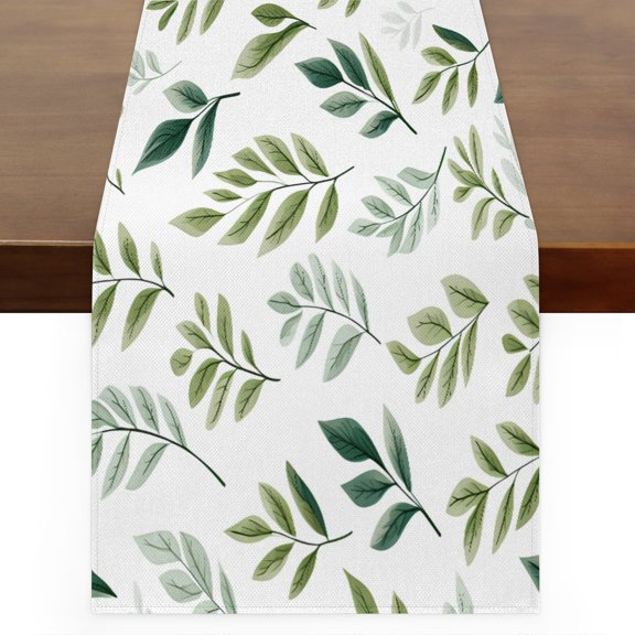 Qzaxky table runner Wild Leaves 13 x 36 Inch, Spring Summer Table Runner Green Floral Table Runner Decoration for Indoor Outdoor Home Dinner Party Wedding Decor