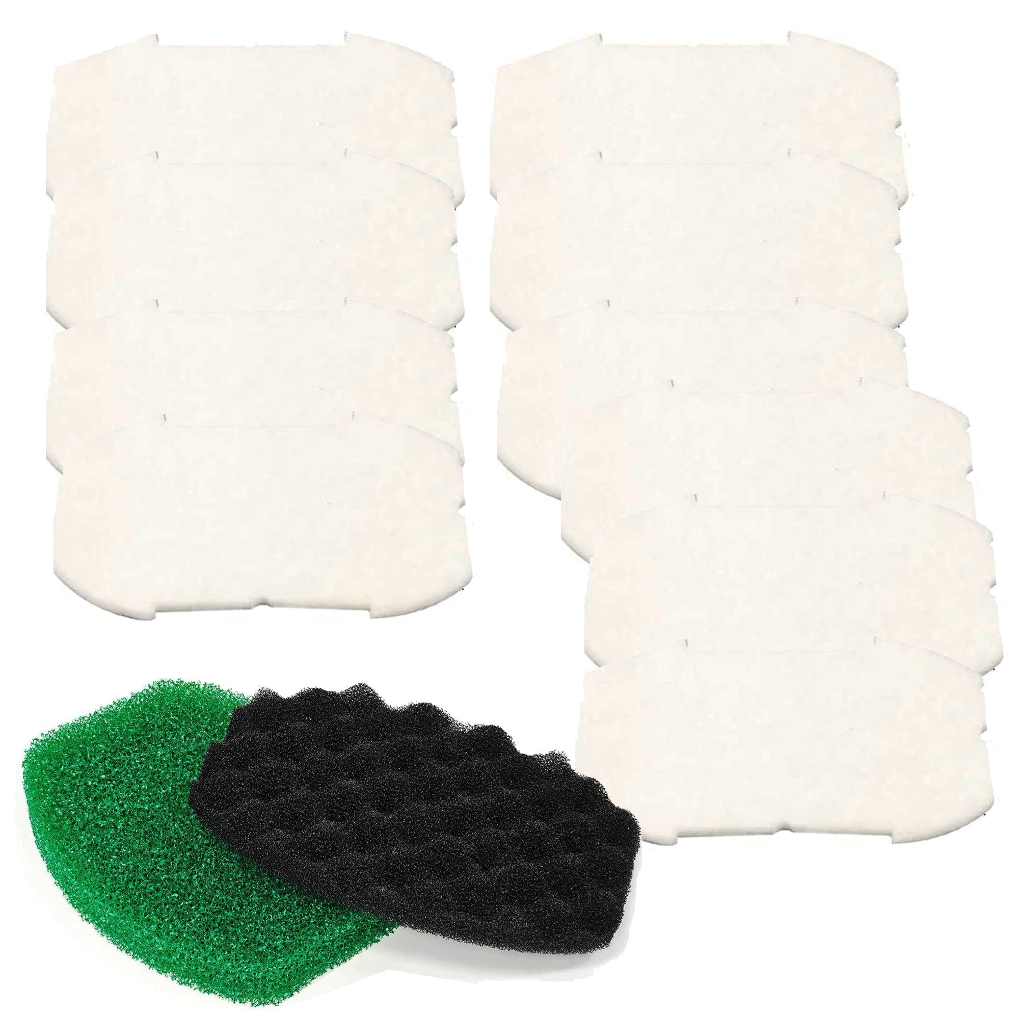 Qzbhct 12 Pack Pond Filter Pads,Coarse and Fine Sponge for Inpond 5-in-1 600 & 6-in-1 900 Model, 1 Green Foam, 1 Black Filter & 10 Polymer Wool Cartridge