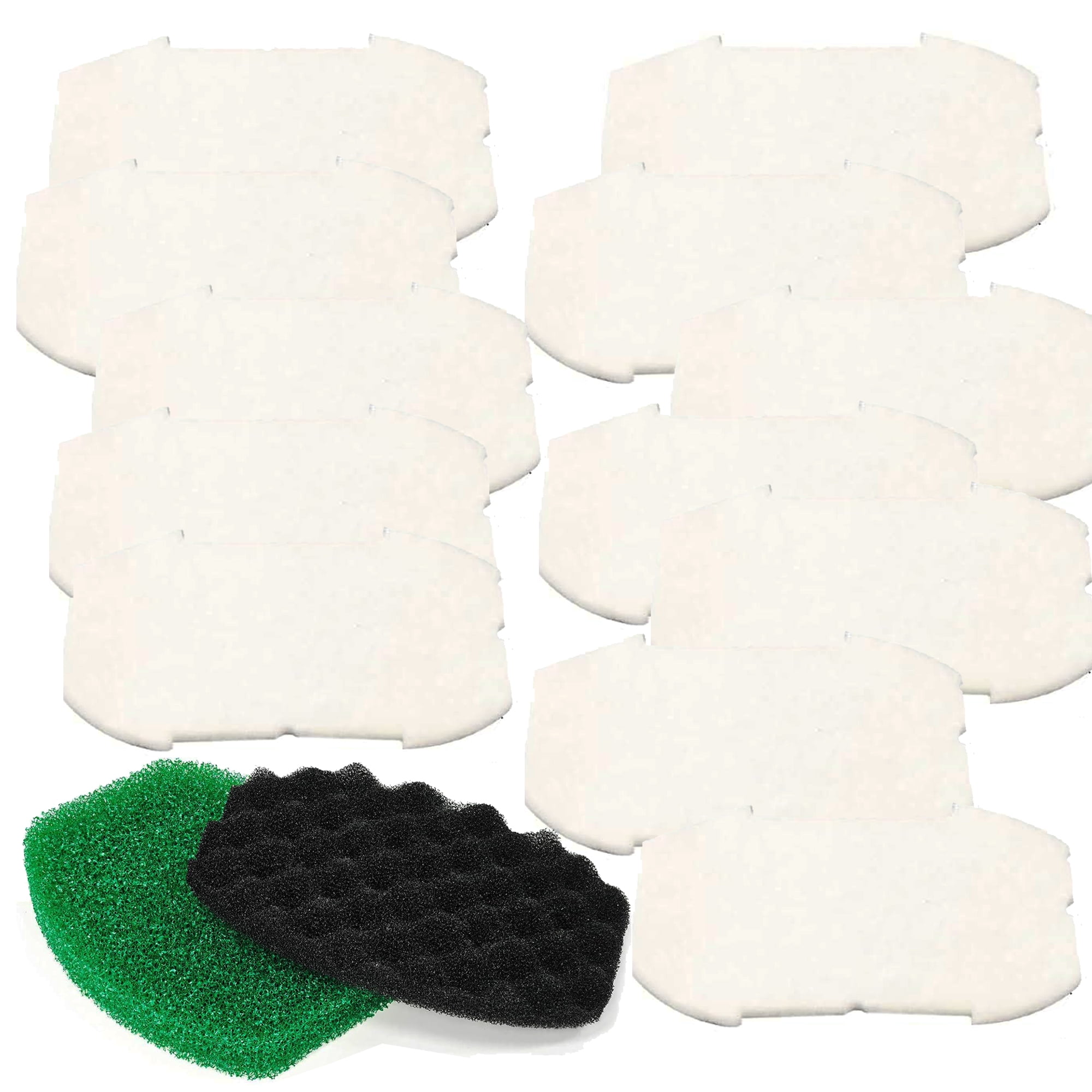 Qzbhct 14 Pack Pond Filter Pads,Coarse and Fine Sponge for Inpond 5-in-1 600 & 6-in-1 900 Model, 1 Green Foam, 1 Black Filter & 12 Polymer Wool Cartridge