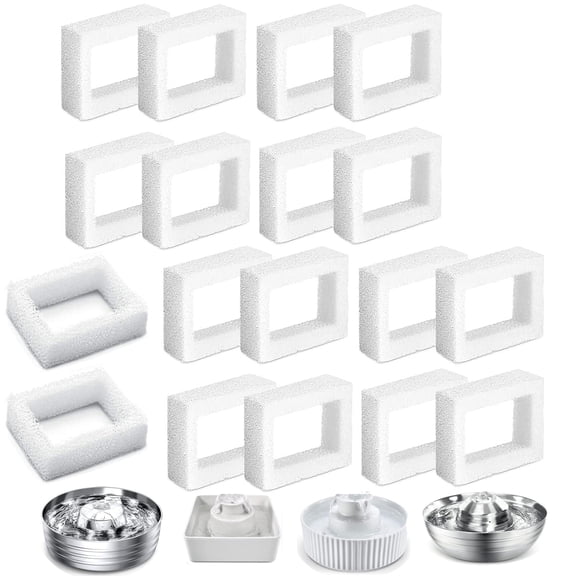 Qzbhct 18 Pack Foam Filter Sponge for Cup Cake Ceramic Pet Fountain 67oz / 2L Round Stainless Steel Cat Water Fountain DR-DC-160 Water Pump Pre-Filter
