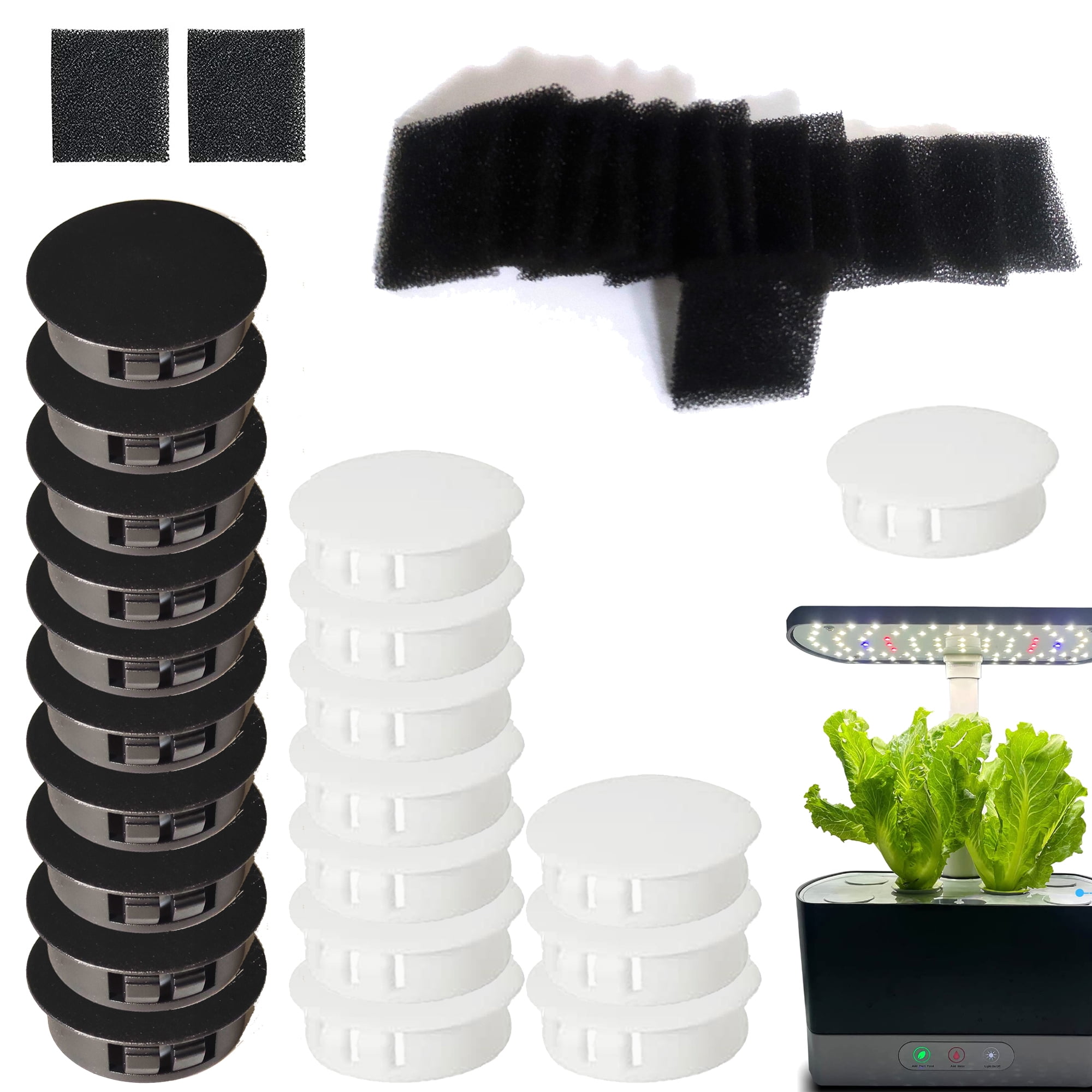 Qzbhct 25 Pump Filter Sponge 10 White 10 Black Plant Spacer Kit for AeroGarden, Harvest, Bounty, Farm, Extra