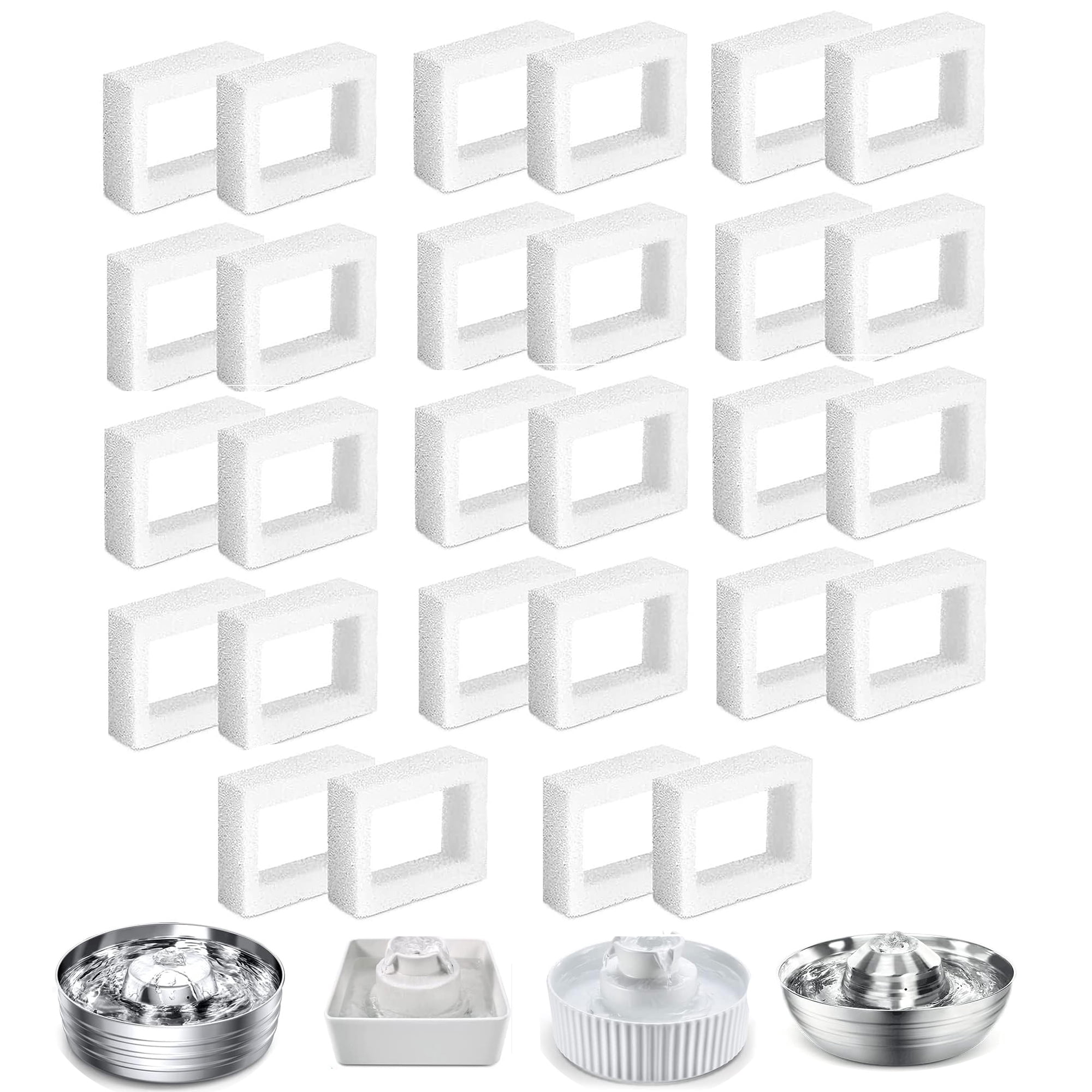 Qzbhct 28 Pack Foam Filter Sponge for Cup Cake Ceramic Pet Fountain 67oz / 2L Round Stainless Steel Cat Water Fountain DR-DC-160 Water Pump Pre-Filter