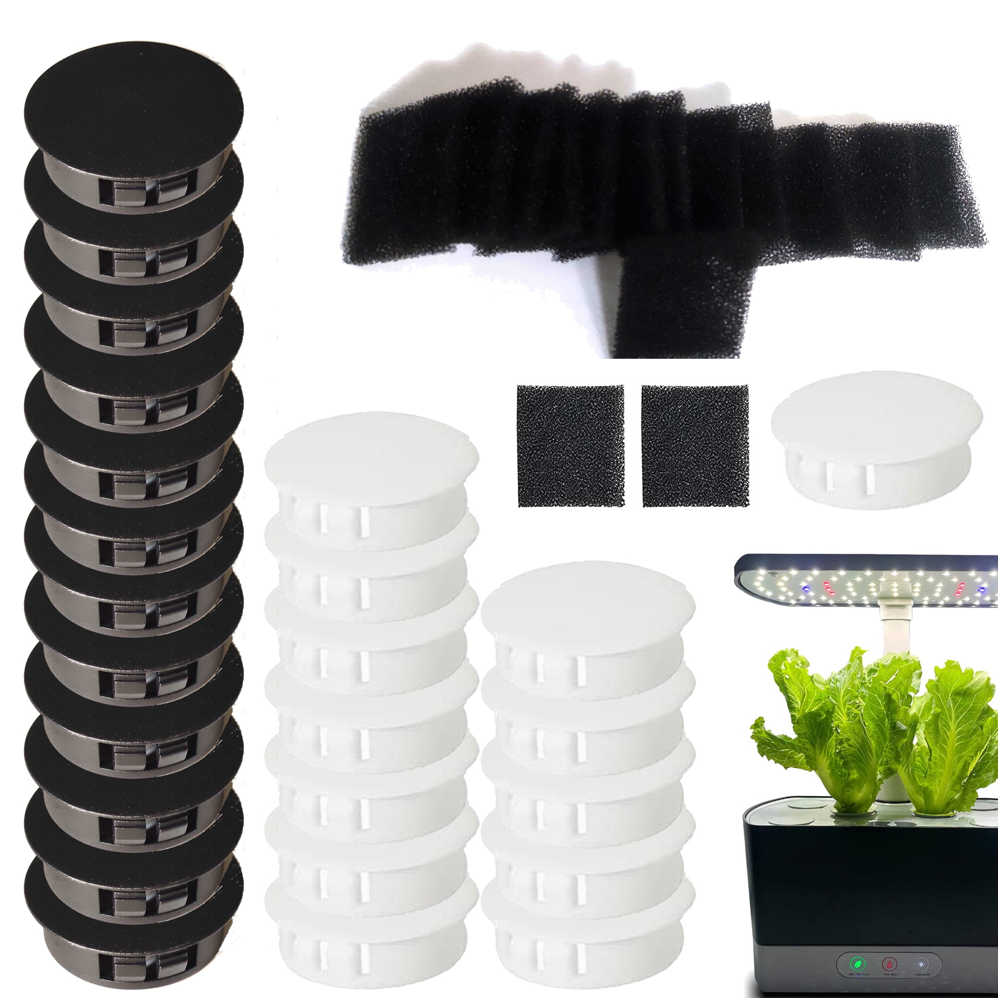 Qzbhct 30 Pump Filter Sponge 12 White 12 Black Plant Spacer Kit for AeroGarden, Harvest, Bounty, Farm, Extra