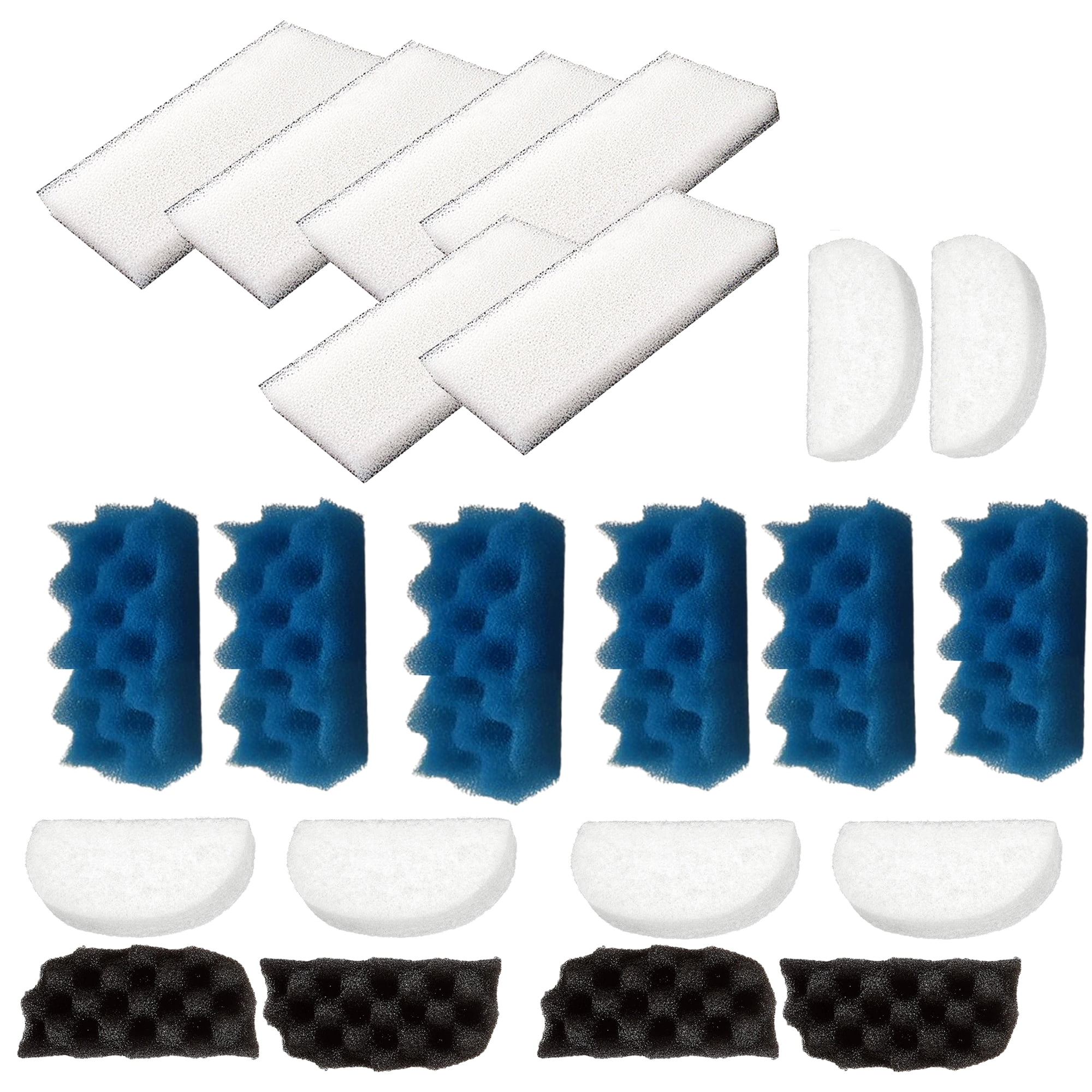 Qzbhct 4 Pcs Black Bio-Foam, 6 Blue Foam Max Filter, 6 Fine Filter Pad, 6 White Foam Filters Kit for Fluval 106/107 Canister Filtration Systems