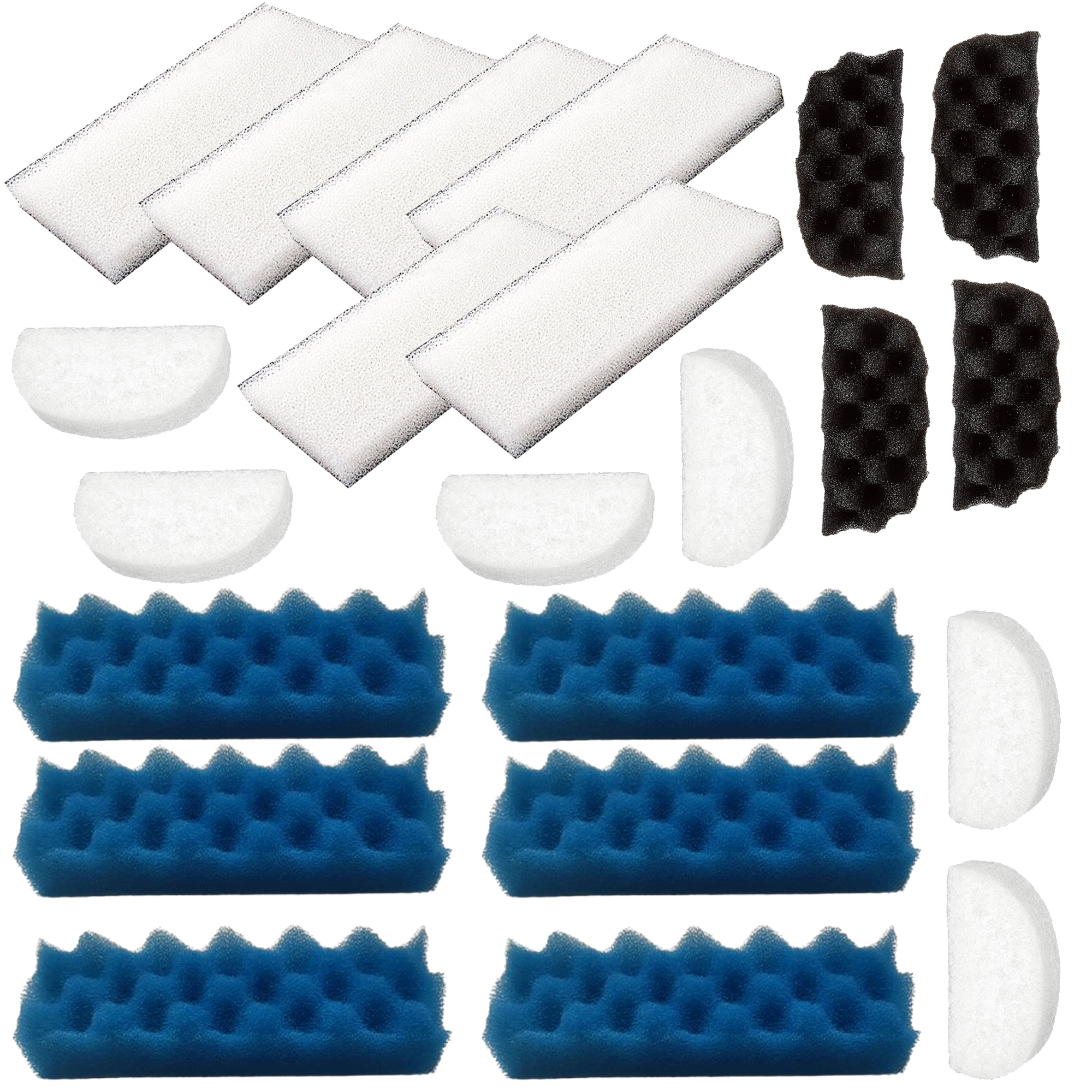 Qzbhct 4 Pcs Black Bio-Foam, 6 Blue Foam Max Filter, 6 Fine Filter Pad, 6 White Foam Filters Kit for Fluval 206/207 Canister Filtration Systems