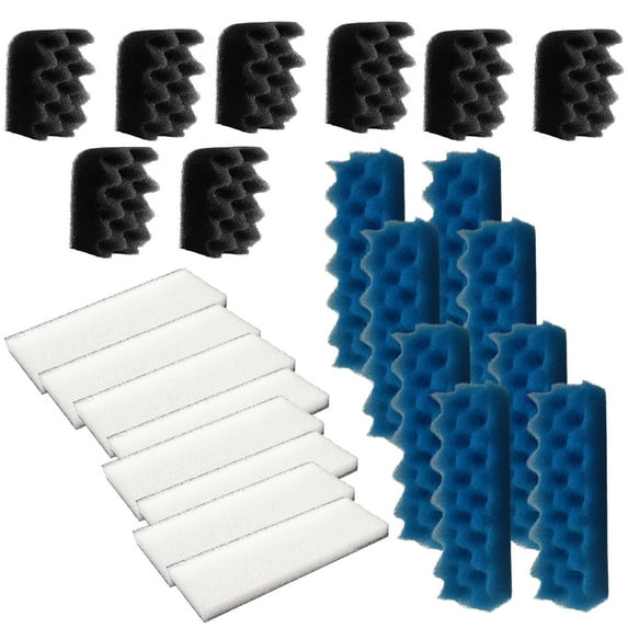 Qzbhct 8 Pcs Black Bio-Foam, 8 Blue Foam Max Filter, 8 White Foam Filter Kit for Fluval 306/307 Canister Filtration Systems