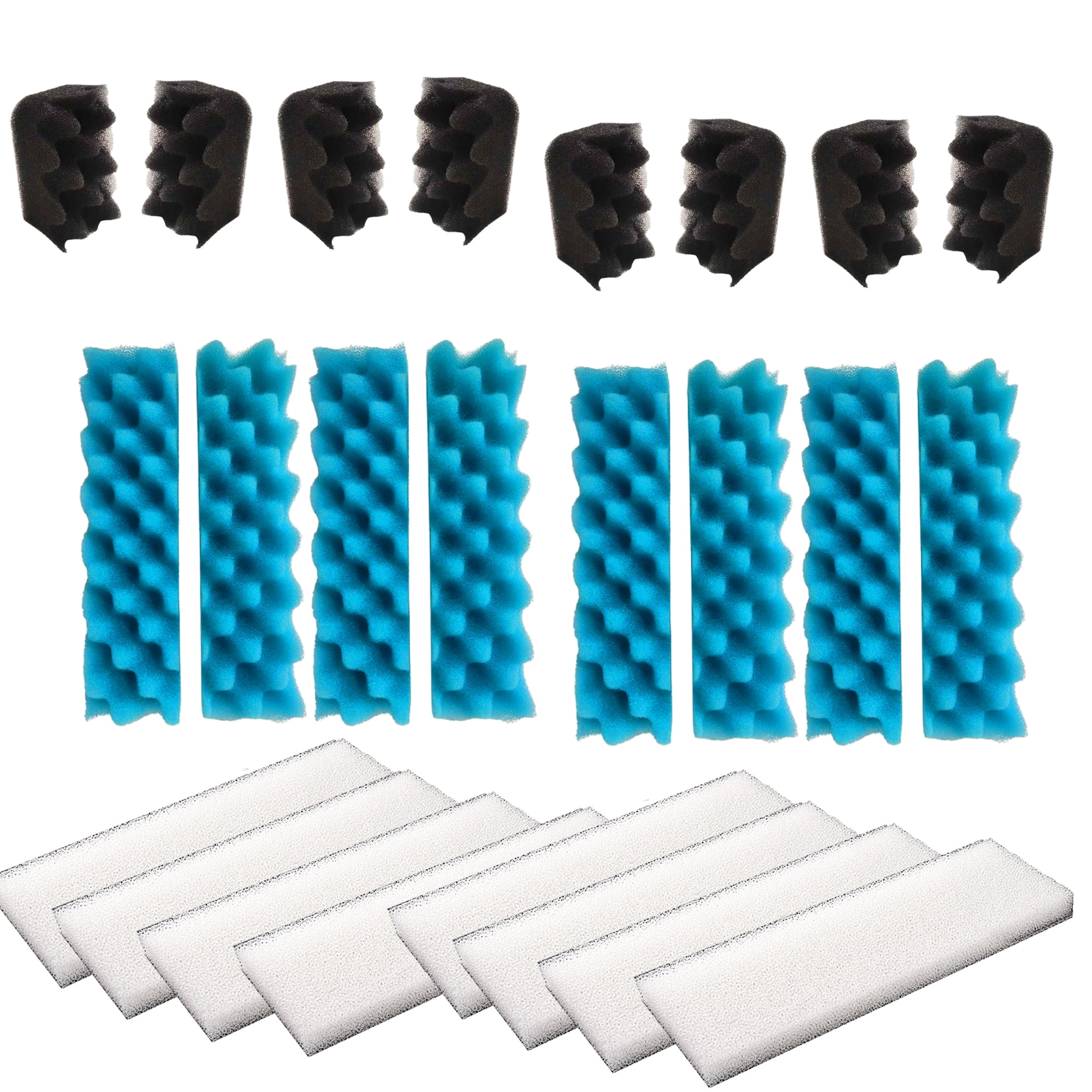 Qzbhct 8 Pcs Black Bio-Foam, 8 Blue Foam Max Filter, 8 White Foam Filter Kit for Fluval 406/407 Canister Filtration Systems