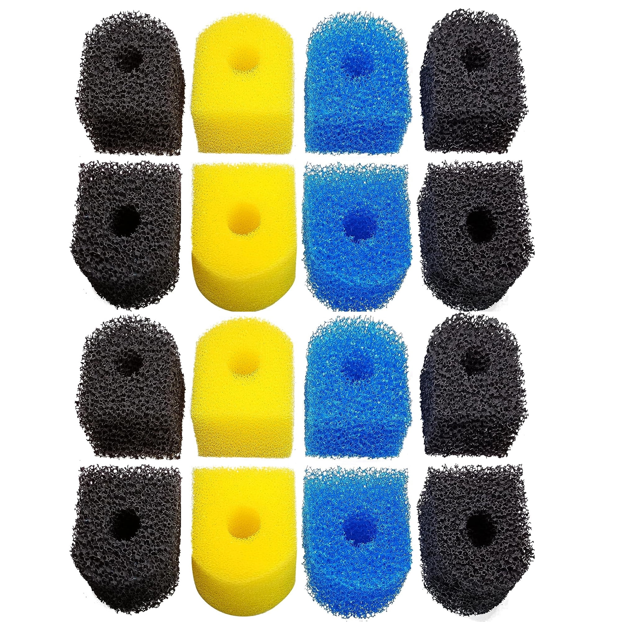 Qzbhct Filter Filtering Sponges for Aquarium Filters - Pack of 16 (4 Coarse , 8 Black , 4 Fine )(3-Stage)