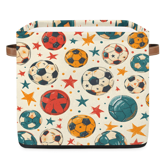 Qzjjjmy Boys Balls Storage Basket for Kids Toy Storage Bins Sports Style Soccer Storage Box for Organizing Bedroom Bathroom with Handles