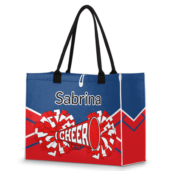 Qzjjjmy Personalized Cheer Beach Tote Bags with Name Birthday Gifts for Girls Custom Name Girls Cheerleading Tote Handbags