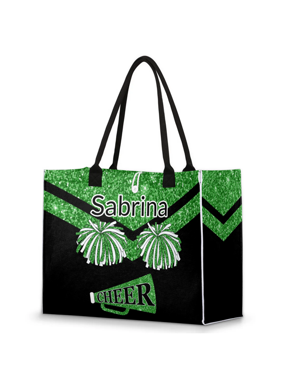 Personalized Name Cheer Tote Bag for Girls Women Custom Beach Cheerding Bag for Daily Tote Handbags