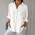 thumbnail image 1 of Hilzaten Shirts for Women Long Sleeve Collared linen casual Relaxed Solid Womens Button down Tops, 1 of 6