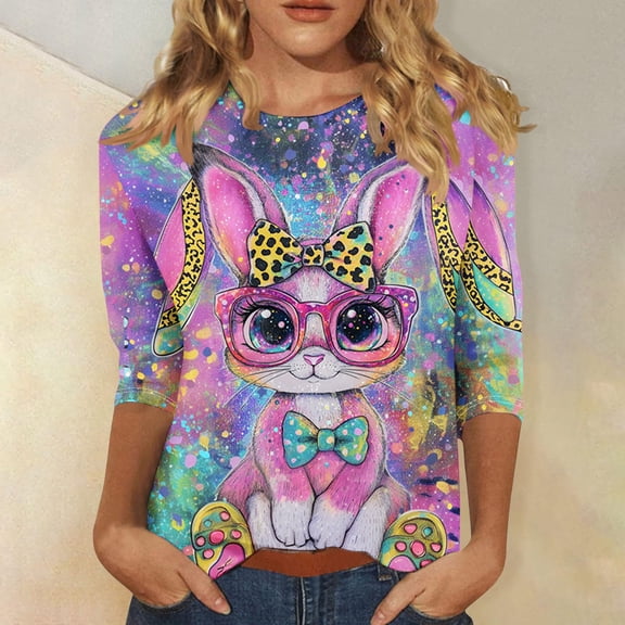 Qzwdhjm 3/4 Length Sleeve Womens Tops Plus Size Cute Tops Loose Fit Ladies Tunic Blouses M