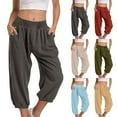 thumbnail image 1 of Qzwdhjm Capri Joggers Women Stretchy High Waist Cinch Bottom Capris Comfy Loose Solid Pants Athletic Workout Trousers with Pocket, 1 of 9