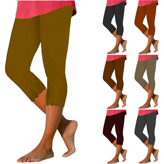 Qzwdhjm Capri Leggings for Women Slim Fit High Waist Capris Summer Solid Stretchy Pants Lightweight Lounge Beach Clothing