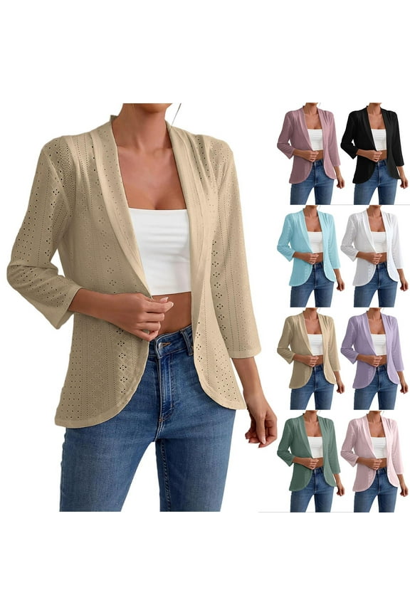 Cardigans for Women Summer Lightweight Open Front Cardigan Jackets 3/4 Sleeve Cover Ups Light Blue S