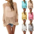 thumbnail image 1 of Qzwdhjm Crochet Swimsuit Cover Up for Women Hollow Out Mini Beach Coverup Dresses Crewneck Long Sleeve Bathing Suits Coverups with Pocket, 1 of 9