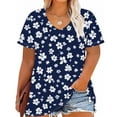 thumbnail image 1 of Qzwdhjm Floral Plus Size Tops for Women V Neck Short Sleeve Tunics Comfort Loose Casual Blouses Summer Weekend T-Shirts, 1 of 5