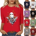 thumbnail image 1 of Qzwdhjm Halloween 3/4 Sleeve Tops for Women Pumpkin Crewneck Spooky Season Shirts Loose Casual Halloween Outdoor Tshirts, 1 of 5
