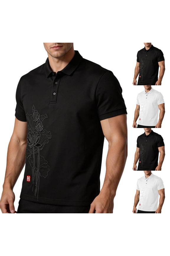 Henley Shirts for Men Embroidered Short Sleeve Tops V Neck Button Up Tshirts Loose Fit Summer Tees for Going Out