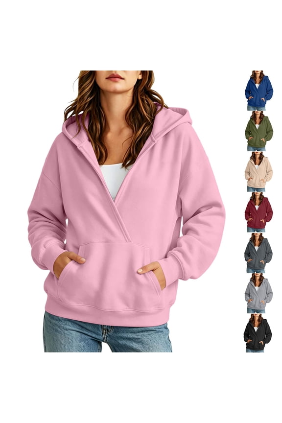 Hoodies for Women Wrap V Neck Hooded Sweatshirts Soft Thin Fleece Long Sleeve Hoodie Comfy Fall Daily Wear Pullover