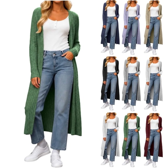 Qzwdhjm Long Cardigan Sweaters for Women Ribbed Knit Open Front Duster Cardigans with Slit Side Long Sleeve Casual Fall Sweater Coats