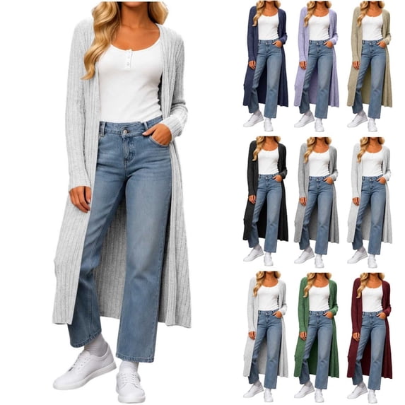 Qzwdhjm Long Cardigan Sweaters for Women Ribbed Knit Open Front Duster Cardigans with Slit Side Long Sleeve Casual Fall Sweater Coats