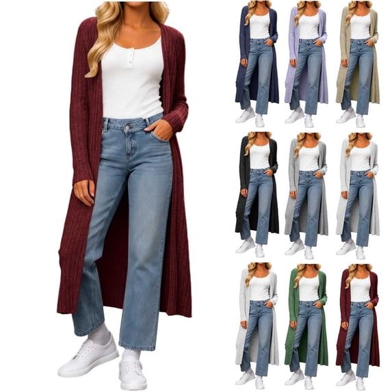 Qzwdhjm Long Cardigan Sweaters for Women Ribbed Knit Open Front Duster Cardigans with Slit Side Long Sleeve Casual Fall Sweater Coats