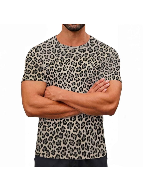Men's Animal Print T-Shirt Soft Short Sleeve Tops Leopard Round Neck Shirts Comfy Loose Fit Tees Trendy Night Out Tshirts