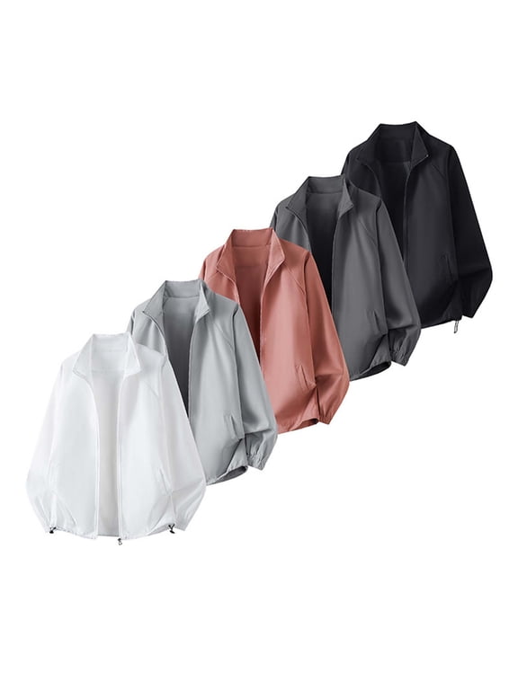 Men's Sun Protection Jacket for Summer Outdoor UPF 50+ Zip Up Long Sleeve Jackets with Stand Collar Athleisure Going Out Coats with Pockets
