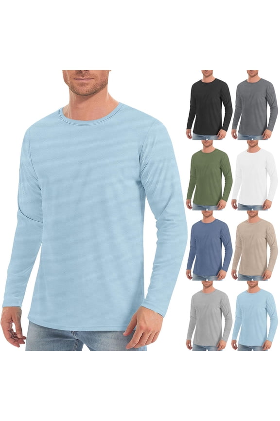 Men's Sun Shirts Long Sleeve Sun Protection Shirt for Summer Outdoor Crew Neck Solid Basic Tees Loose Fit Top for Dailywear