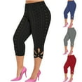 thumbnail image 1 of Qzwdhjm Plus Size Eyelet Capris for Women Comfy High Waist Capri Pants Skinny Tummy Control Solid Color Trousers for Dressy Outdoor, 1 of 7
