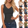 thumbnail image 1 of Qzwdhjm Ribbed Tank Tops for Women Ruched V Neck Tanks Slim Fit Sleeveless Shirts Stretchy Solid Basic Tees for Summer Going Out, 1 of 6