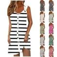thumbnail image 1 of Qzwdhjm Striped Mini Dresses for Women O Ring Strap Button Down Dress V Neck Sleeveless Summer Dresses for Lounge Weekend, 1 of 5