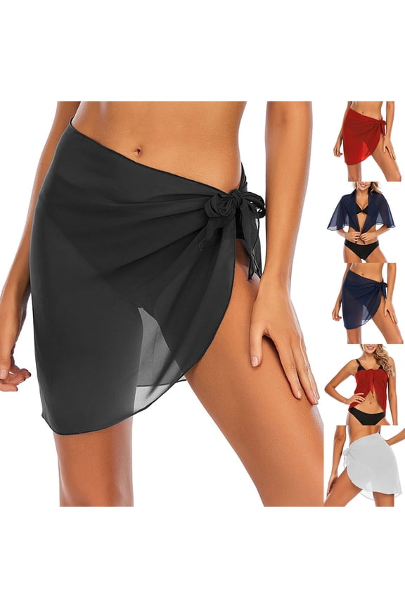 Swimsuit Coverups for Women Sarong Beach Bikini Wrap Semi-Sheer Short Skirt Chiffon Scarf for Summer Swimwear