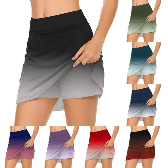 Qzwdhjm Tennis Skirts for Women Gradient High Waisted Skorts with Shorts Soft Comfy Workout Skirt for Summer Golf Pilates
