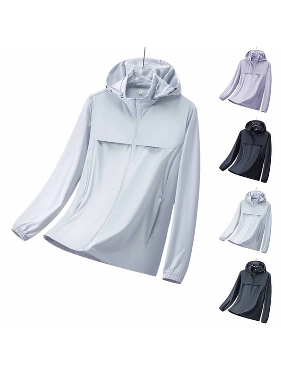 UPF 50+ Sun Protection Jacket for Women Detachable Hood Full Zip Jackets Lightweight Long Sleeve Plus Size Coats for Summer Hiking and Travel