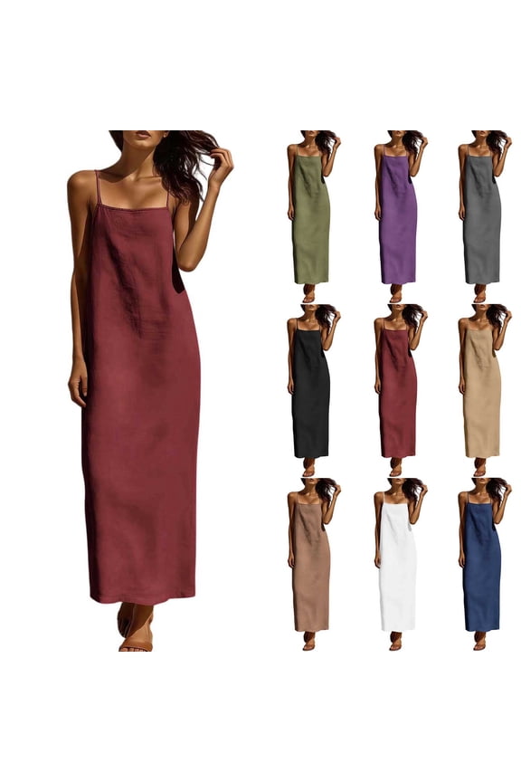 Women's Cami Dress Spaghetti Straps Maxi Dresses Square Neck Sleeveless Beach Summer Dress Casual Sundress for Travel Vacation