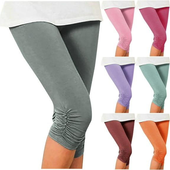 Qzwdhjm Women's Capri Leggings Stretchy High Waisted Capris Comfy Solid Slim Fit Pants Summer Activewear Workout Trousers