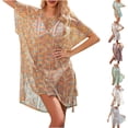 thumbnail image 1 of Qzwdhjm Womens Crochet Swimsuit Cover Ups Hollow Out Color Block Dress Coverup Short Sleeve V Neck Bathing Suits Cover Up with Slit for Beach Party, 1 of 8