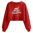 thumbnail image 1 of Qzwdhjm Womens Cropped Sweatshirts for Christmas Crewneck Xmas Santa Hat Graphic Sweatshirt Long Sleeve Thin Fleece Crop Pullover for Winter Holiday, 1 of 5