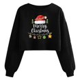 thumbnail image 1 of Qzwdhjm Womens Cropped Sweatshirts for Christmas Crewneck Xmas Santa Hat Graphic Sweatshirt Long Sleeve Thin Fleece Crop Pullover for Winter Holiday, 1 of 5