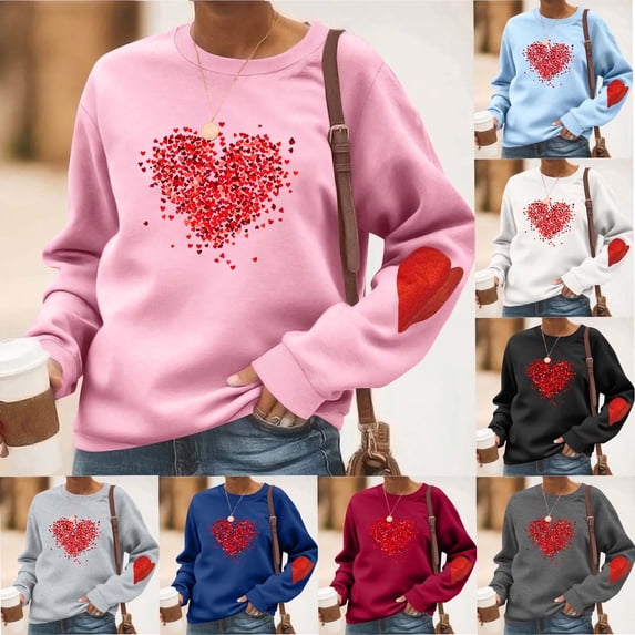 Qzwdhjm Womens Sweatshirts No Hood Valentine's Day Loose Fit Pullovers Trendy Basic Tops Dark Gray XXL