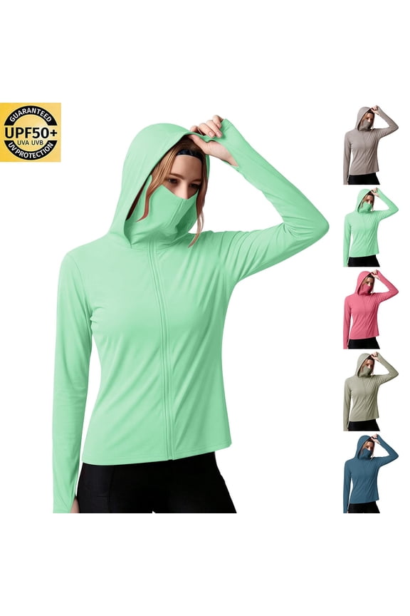 Womens UV Protection Hoodie Jackets Zip-Up Long Sleeve Hoodies with Face Mask Quick Dry Lightweight Summer Coats for Fishing Hiking