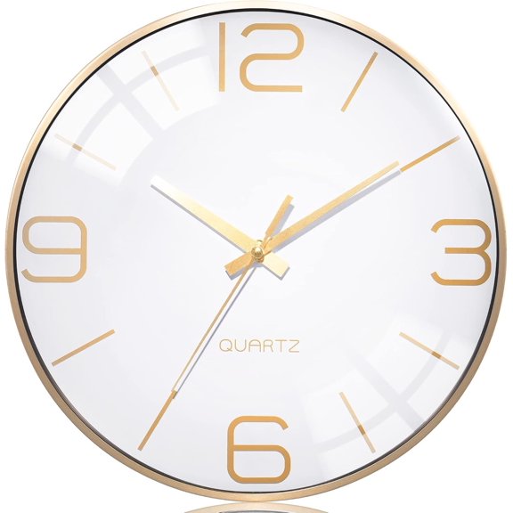 (R) 12 Inch Silent Modern Wall Clocks Operated, Wall Clock for Living Room Decor, Metal Frame Clock Decorative for Bedroom,Kitchen,Office
