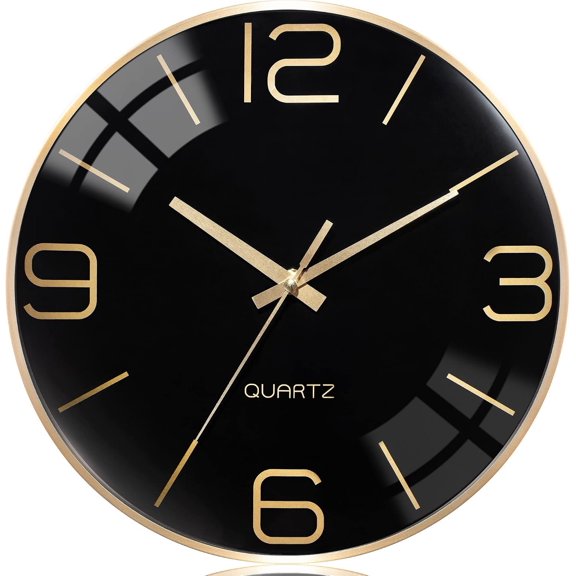 (R) 12 Inch Silent Modern Wall Clocks Operated, Wall Clock for Living Room Decor, Metal Frame Clock Decorative for Bedroom,Kitchen,Office